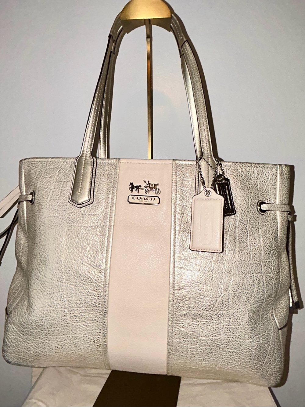 Coach Chelsea Leather Stripe Charlie Carryall Tote Bag